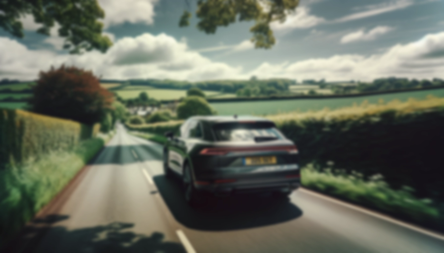 Blurry image of a car driving through New Forest, near Southampton in the UK.